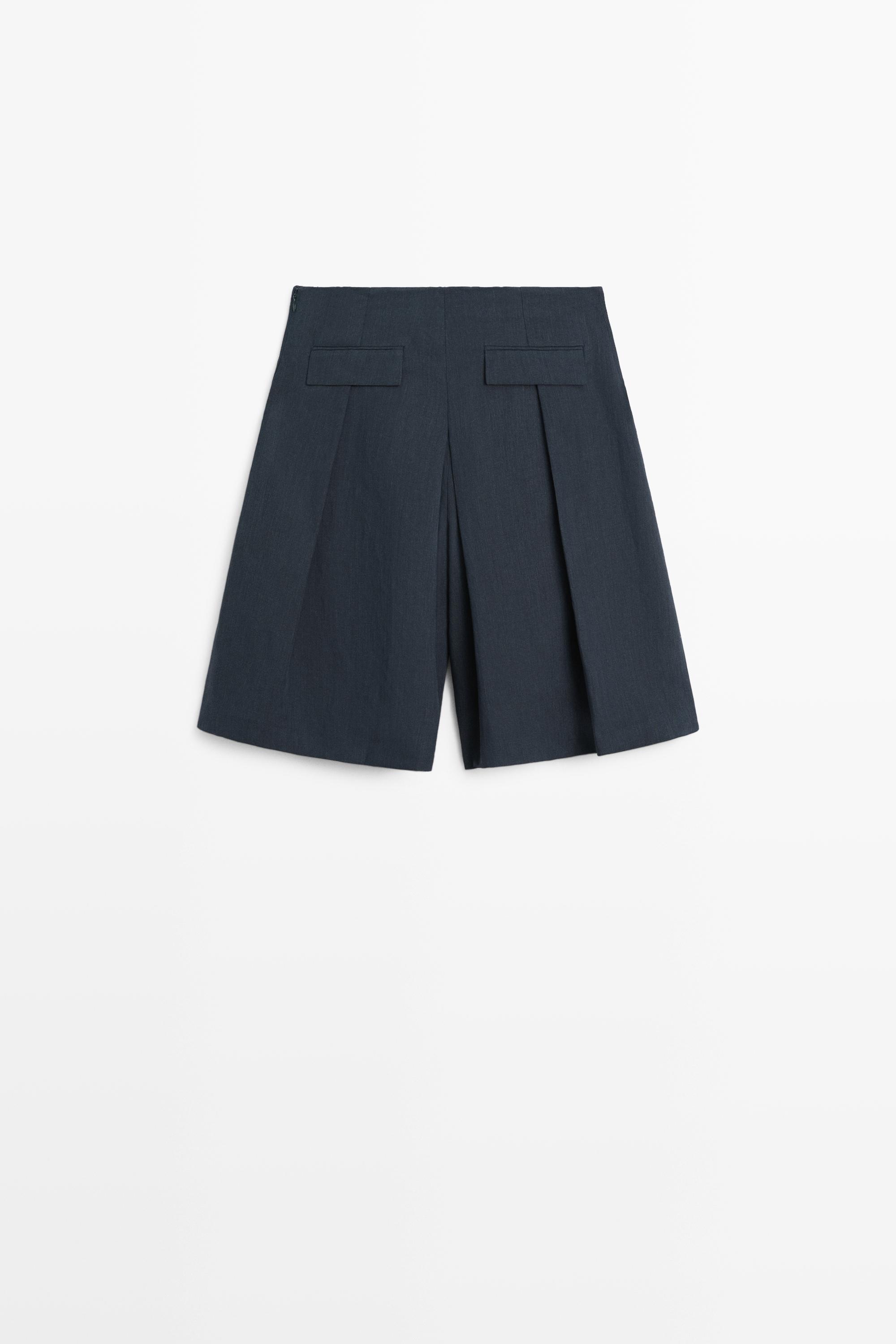 Linen blend Bermuda shorts with pleats